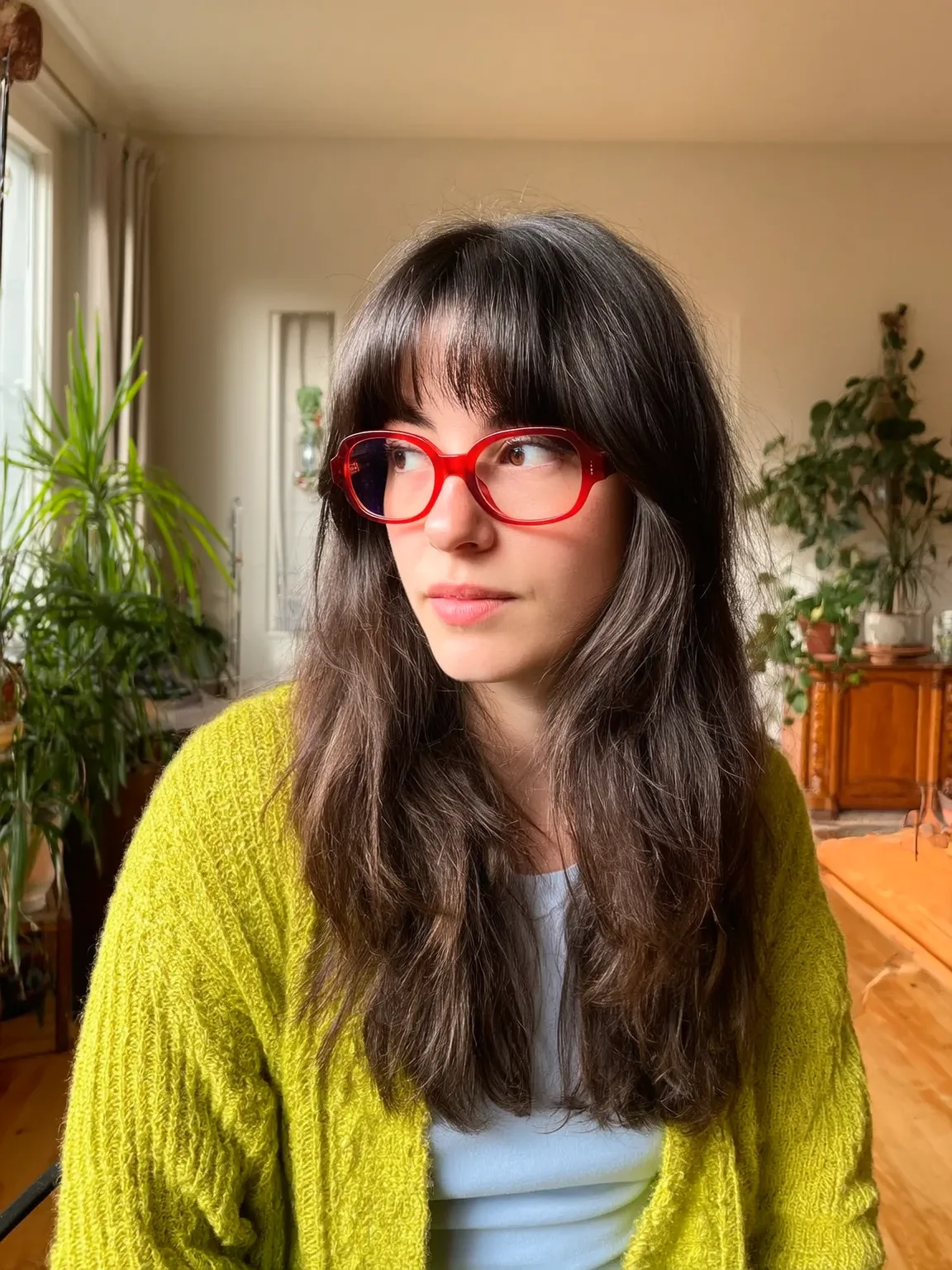 Long Layered Espresso Brown with Blunt Bangs